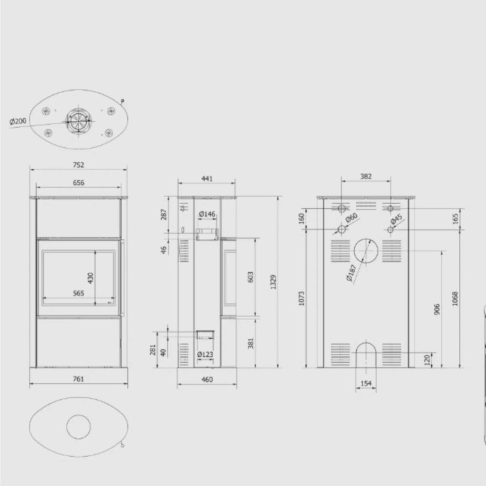 Piec stalowy KRATKI BJORN/W Ø 150 8 kW czarne wyłożenie
