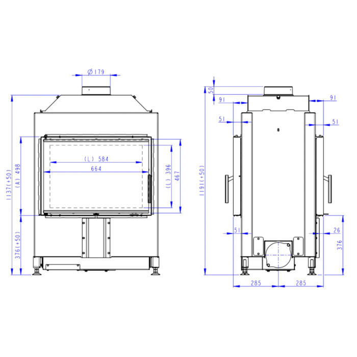 Kominek Romotop HEAT T 3G 70.50.04 Czarne wyłożenie