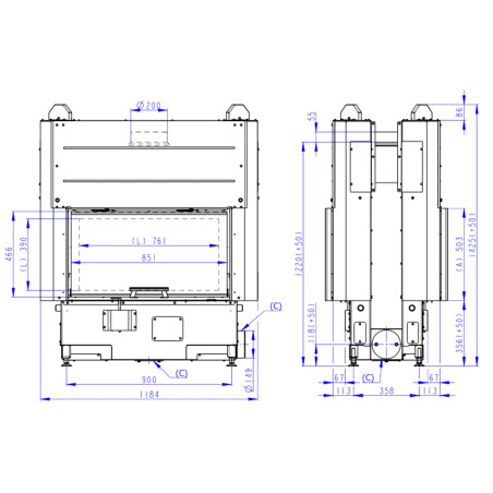Kominek Romotop HEAT T 3G L 88.50.0 Czarne wyłożenie