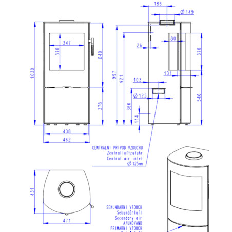 Piec kominkowy PARLA 3S - Metal