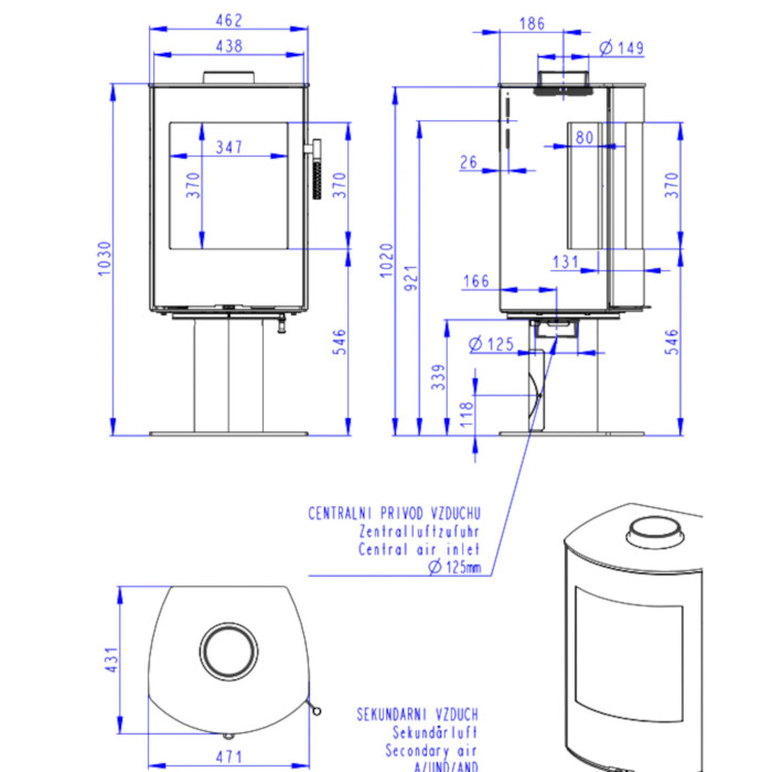 Piec kominkowy PARLA T 3S - Metal