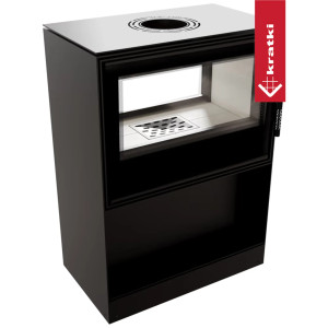 Piec stalowy tunelowy KRATKI KARI 80 12 kW Ø 180 z półką na drewno