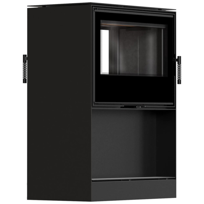 Piec stalowy tunelowy KRATKI KARI 80 12 kW Ø 180 z półką na drewno, Czarne wyłożenie