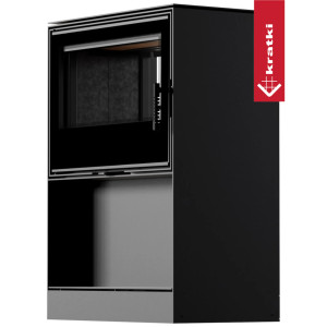 Piec stalowy tunelowy KRATKI KARI 80 12 kW Ø 180 z półką na drewno, Czarne wyłożenie