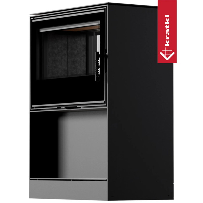 Piec stalowy tunelowy KRATKI KARI 80 12 kW Ø 180 z półką na drewno, Czarne wyłożenie