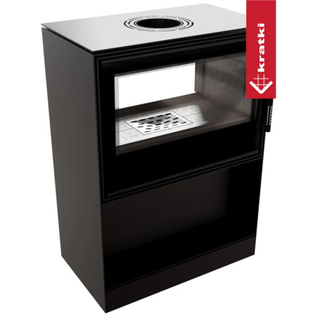 Piec stalowy tunelowy KRATKI KARI 80 12 kW Ø 180 z półką na drewno, Czarne wyłożenie