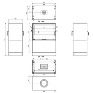 Piec stalowy tunelowy KRATKI KARI 80 12 kW Ø 180 z półką na drewno, Czarne wyłożenie