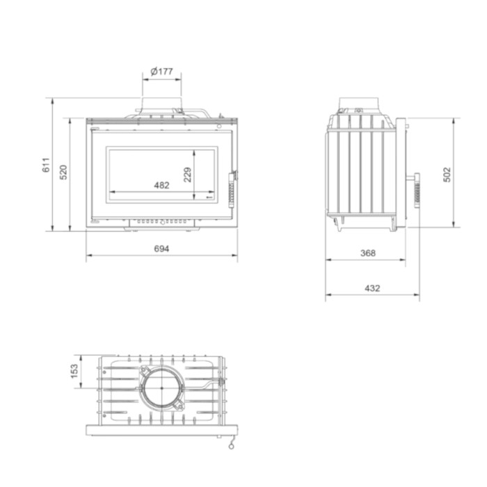 Wkład kominkowy żeliwny KRATKI NEL Ø 180 8 kW