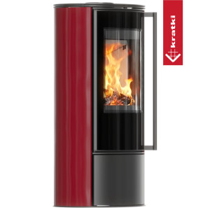 Piec stalowy ERIK Ø 150 5,5 kW kafel bordowy, pokrywa stalowa