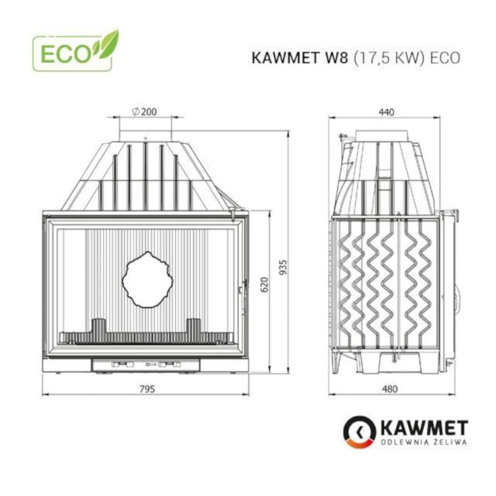Kominek żeliwny KAWMET W8 17,5 kW ECO