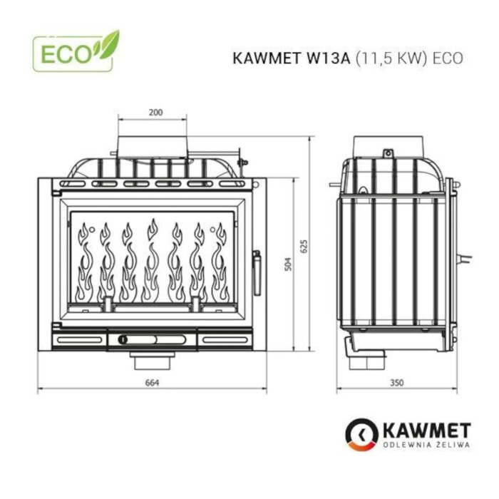 Kominek żeliwny KAWMET W13A 11,5 kW ECO