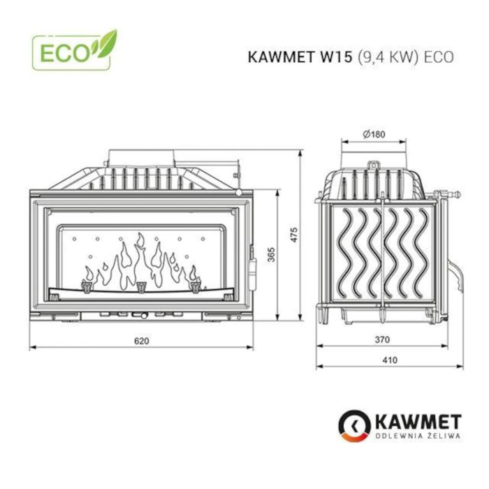 Kominek żeliwny KAWMET W15 9,4 kW ECO