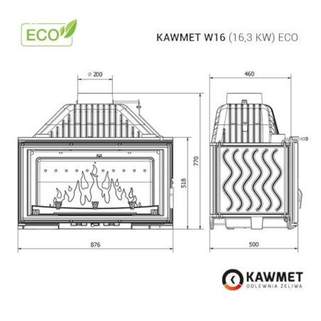 Kominek żeliwny KAWMET W16 13,5 kW ECO