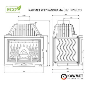 Kominek żeliwny KAWMET W17 Panorama 16,1 kW ECO