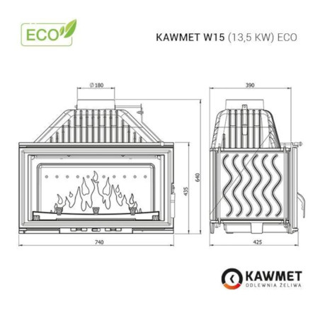 Kominek żeliwny KAWMET W15 13,5 kW ECO