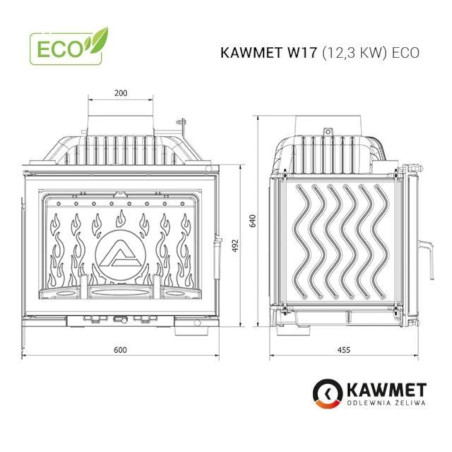 Kominek żeliwny KAWMET W17 12,3 kW ECO