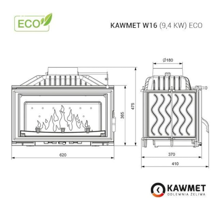 Kominek żeliwny KAWMET W16 9,4 kW ECO